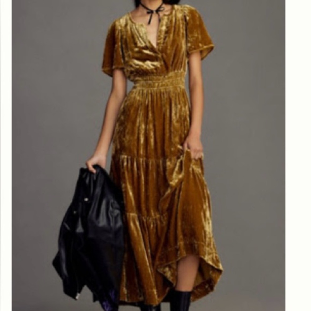 Anthropologie Velvet Maxi Dress in Gold